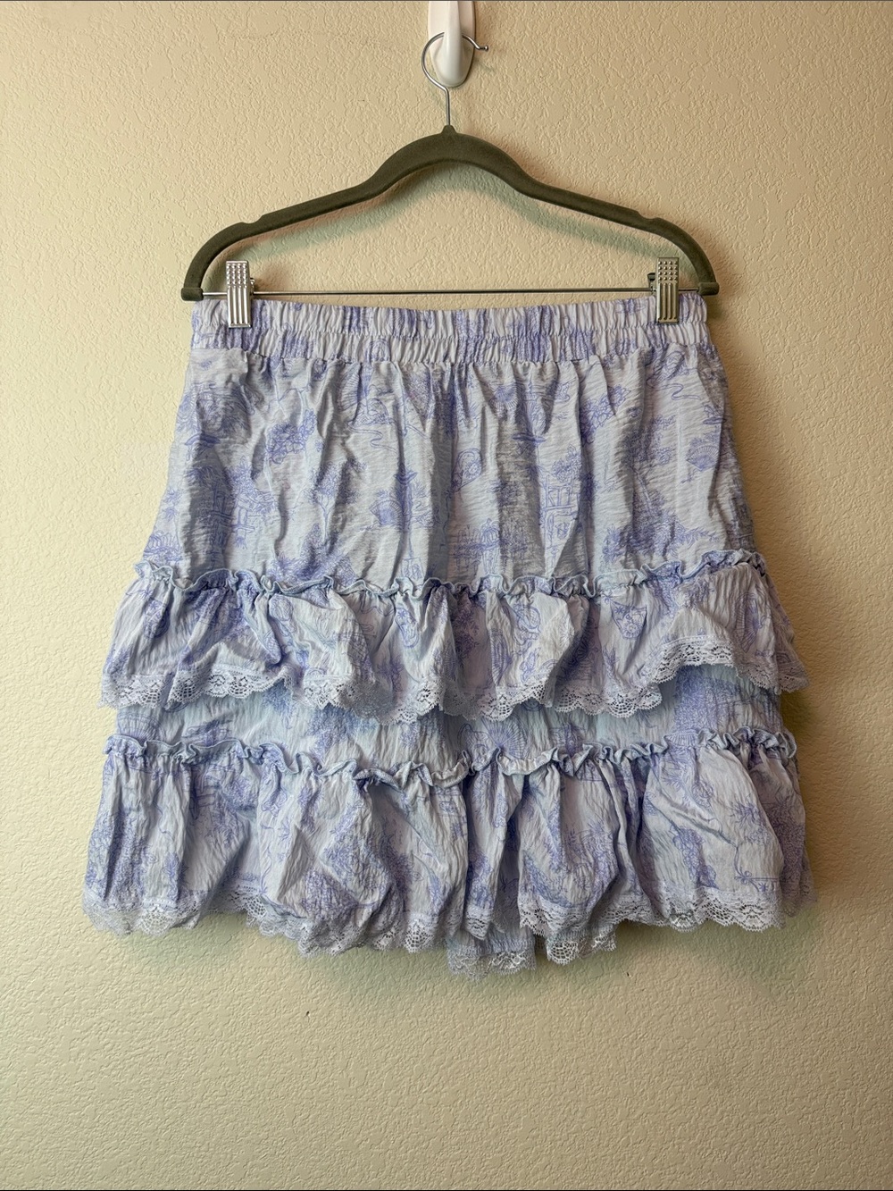 Bridgerton Light‎ Blue Floral Tiered Ruffle Skirt Size Large